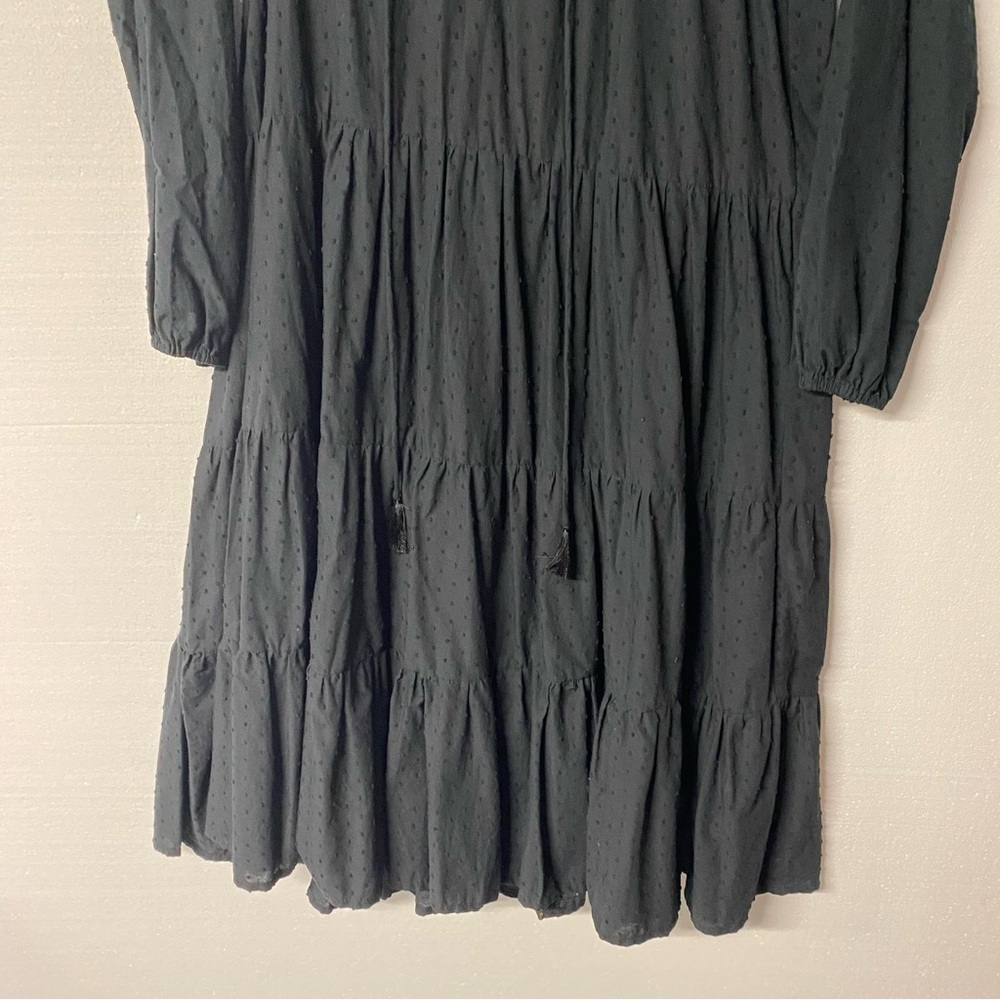 NATALIE MARTIN BLACK Small COTTON LONG SLEEVE TIERED MAXI DRESS Tassel V Neck - Picture 5 of 11